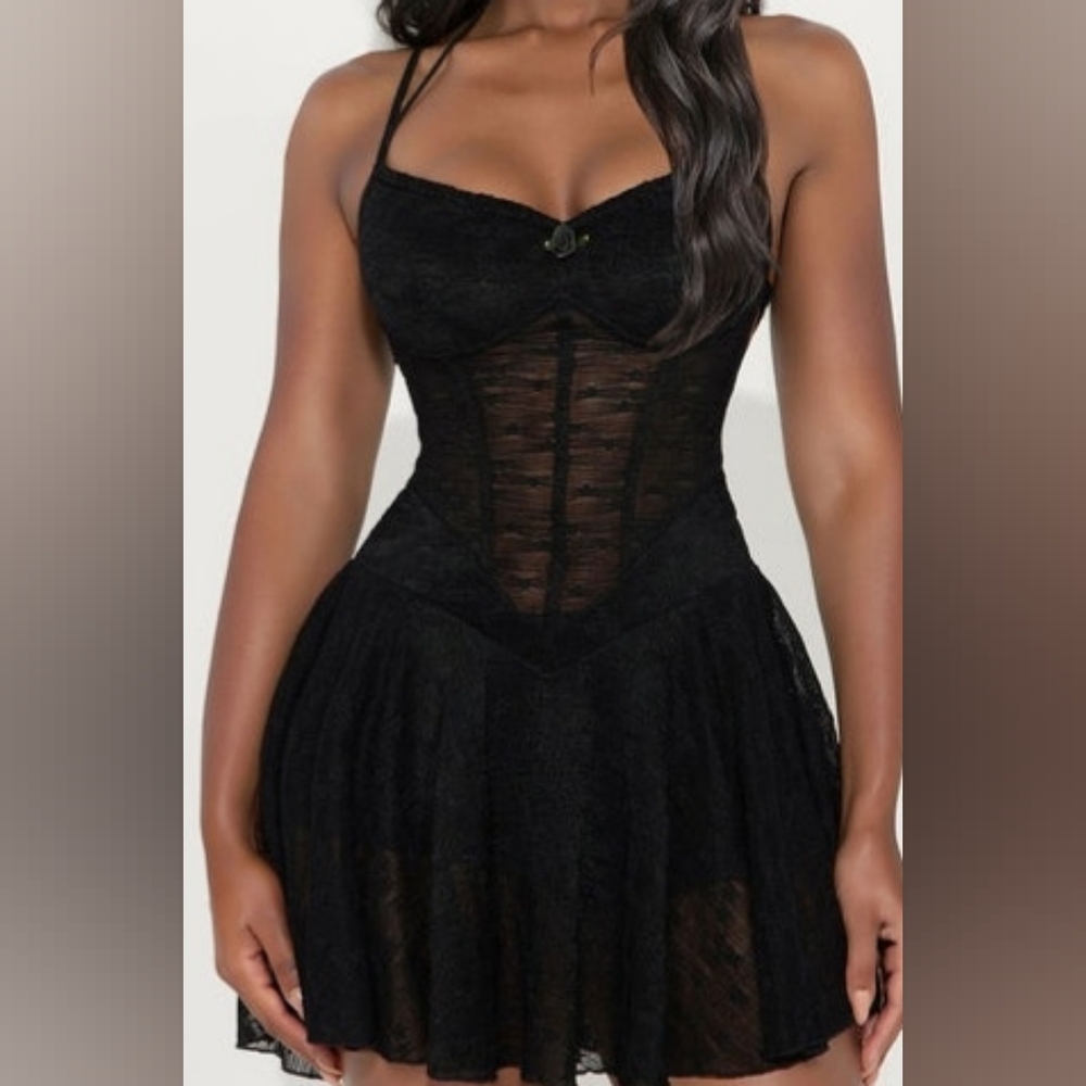 Fashion Nova Black Strapless Lace Corset Dress